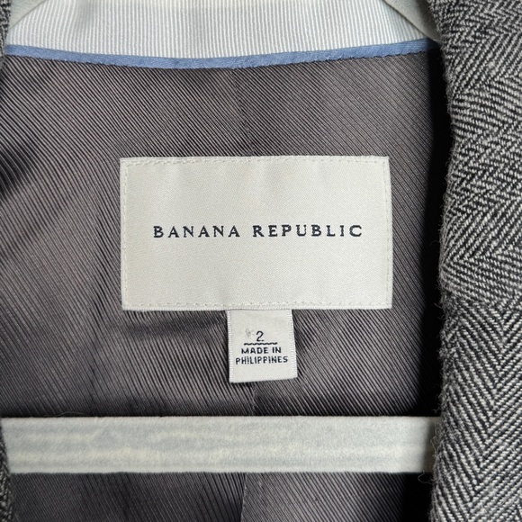 Banana Republic Wool Blend Herringbone Ruffle Blazer Jacket Gray Women’s Sz 2 - Picture 5 of 6